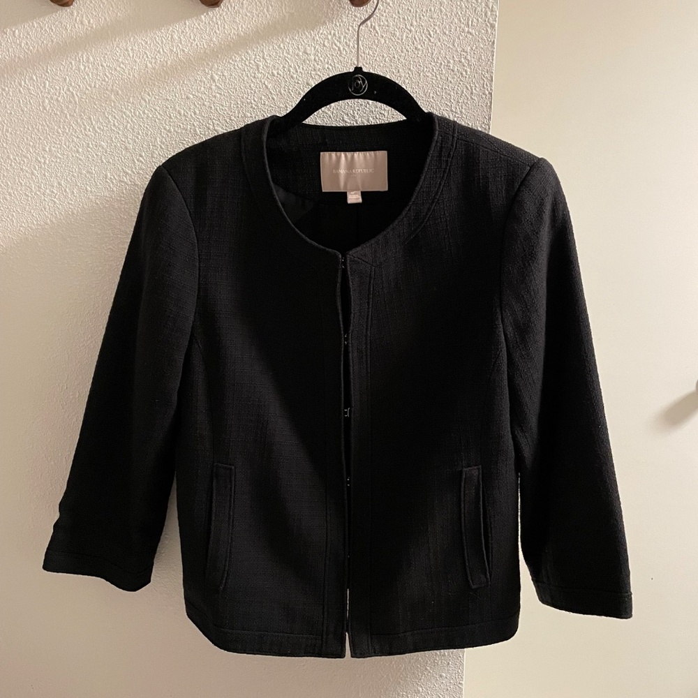 Banana Republic Black Cropped 3/4 Sleeve Jacket Blazer 6 Petite 6P